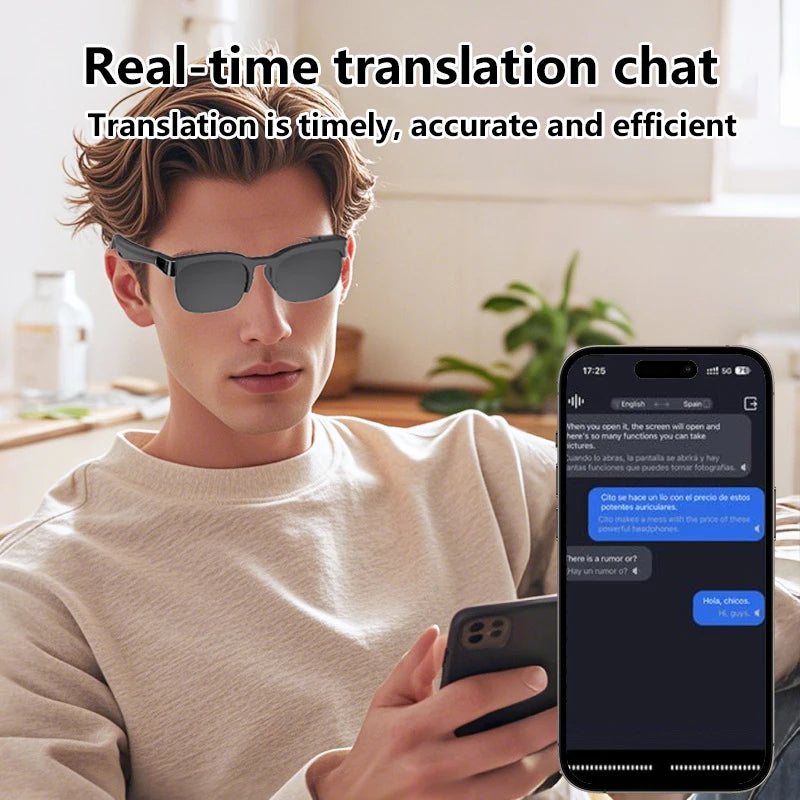 Gafas Inteligentes con IA, Cámara HD de 8MP, Grabación 8K, Traducción en Tiempo Real con IA, Auriculares Bluetooth 6.0, Grabación de Llamadas, Gafas de Sol con Música