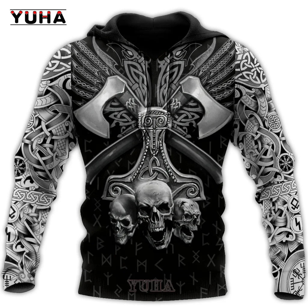 Sudaderas con estampado 3D de vikingos para hombre, chaqueta con capucha de lobo clásico, jerséis de moda para primavera y otoño, ropa de gran tamaño Punk de Hip Hop