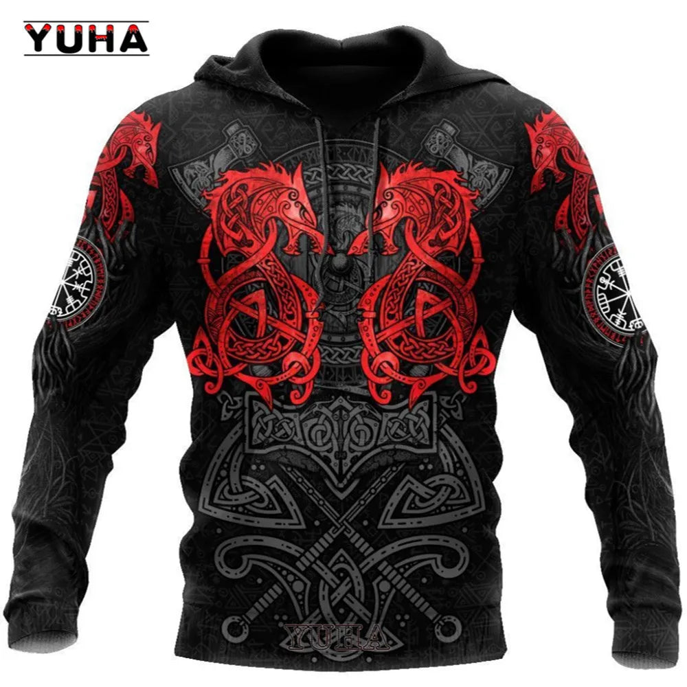 Sudaderas con estampado 3D de vikingos para hombre, chaqueta con capucha de lobo clásico, jerséis de moda para primavera y otoño, ropa de gran tamaño Punk de Hip Hop