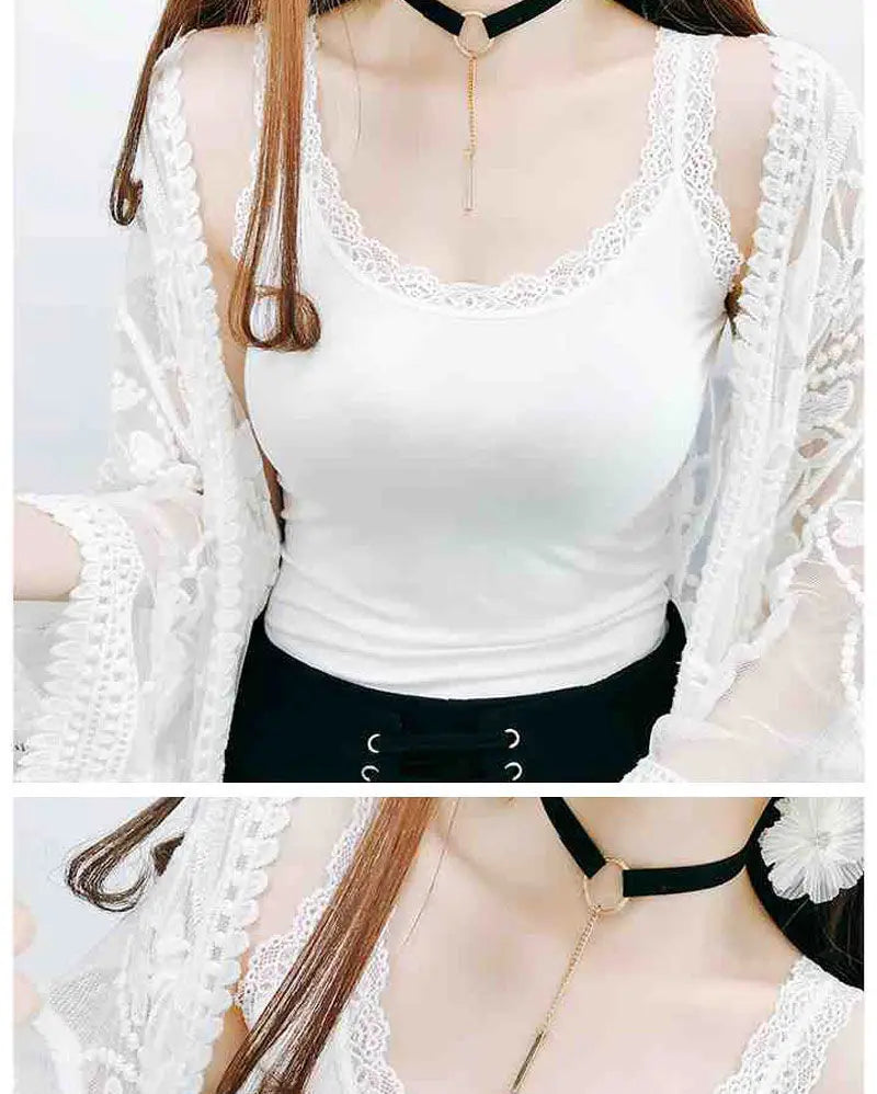 Camiseta sin mangas de verano para mujer con Top de encaje ropa interior roja camisolas de encaje ropa interior suelta chaleco de ropa para mujer