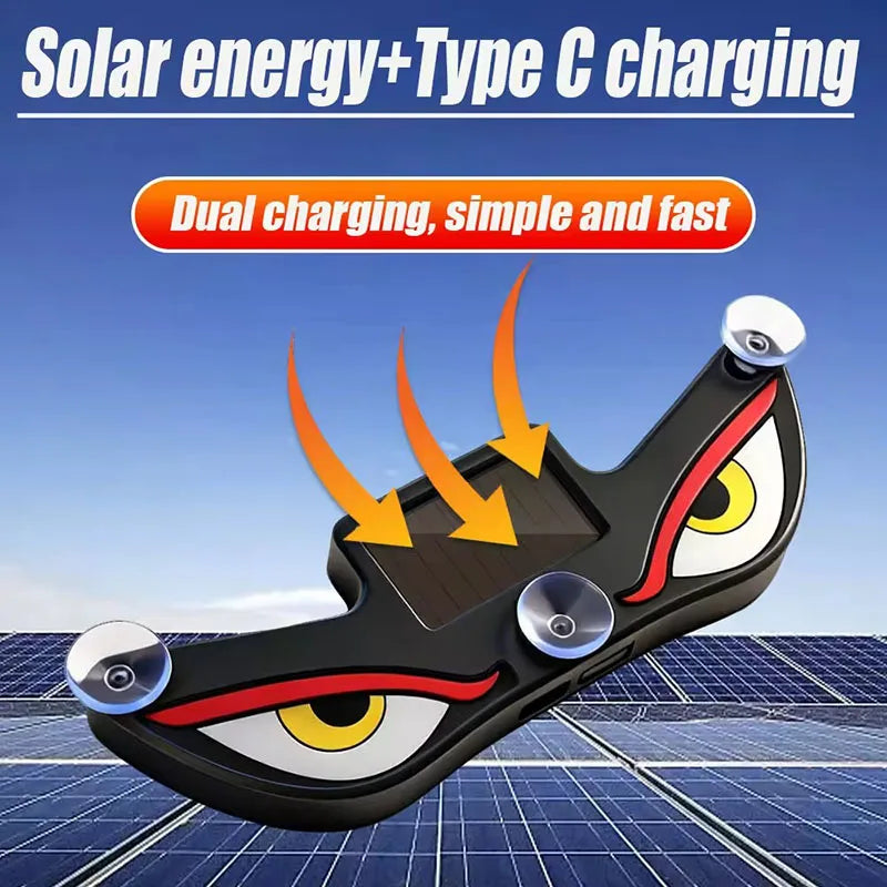 Luz Ambiental LED Solar para Coche, Inalámbrica, con Efecto Ojo de Demonio, Ventosa, Recargable por USB, Lámpara de Ambiente con Efecto de Respiración
