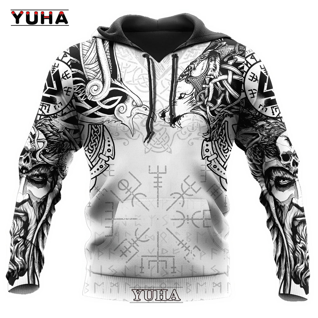 Sudaderas con estampado 3D de vikingos para hombre, chaqueta con capucha de lobo clásico, jerséis de moda para primavera y otoño, ropa de gran tamaño Punk de Hip Hop