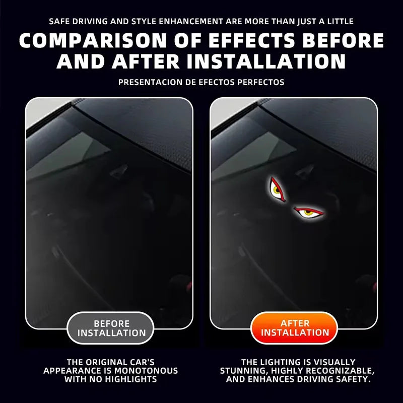 Luz Ambiental LED Solar para Coche, Inalámbrica, con Efecto Ojo de Demonio, Ventosa, Recargable por USB, Lámpara de Ambiente con Efecto de Respiración