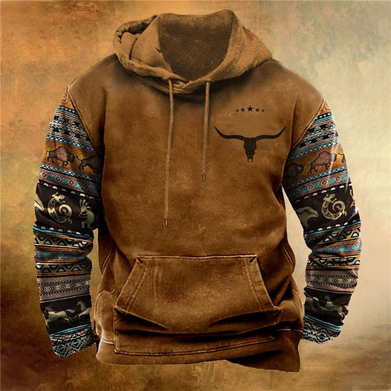 Sudaderas con capucha con gráficos étnicos Vintage para hombre, sudaderas informales de manga larga con estampado 3D, ropa de calle, jerséis de gran tamaño para exteriores