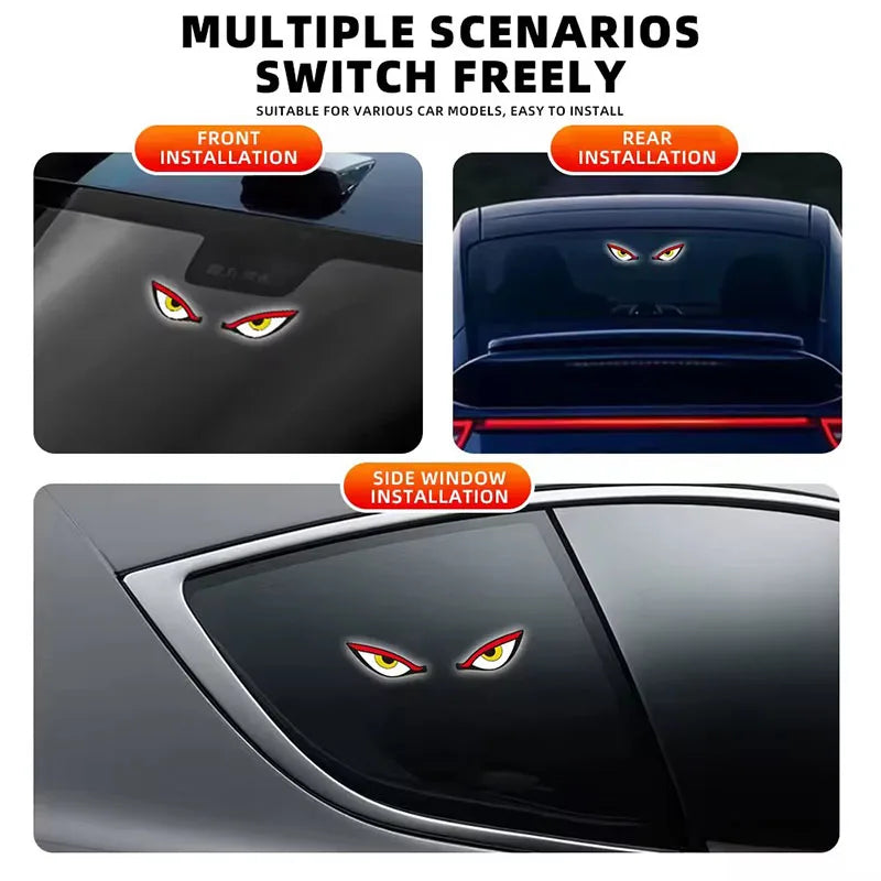 Luz Ambiental LED Solar para Coche, Inalámbrica, con Efecto Ojo de Demonio, Ventosa, Recargable por USB, Lámpara de Ambiente con Efecto de Respiración