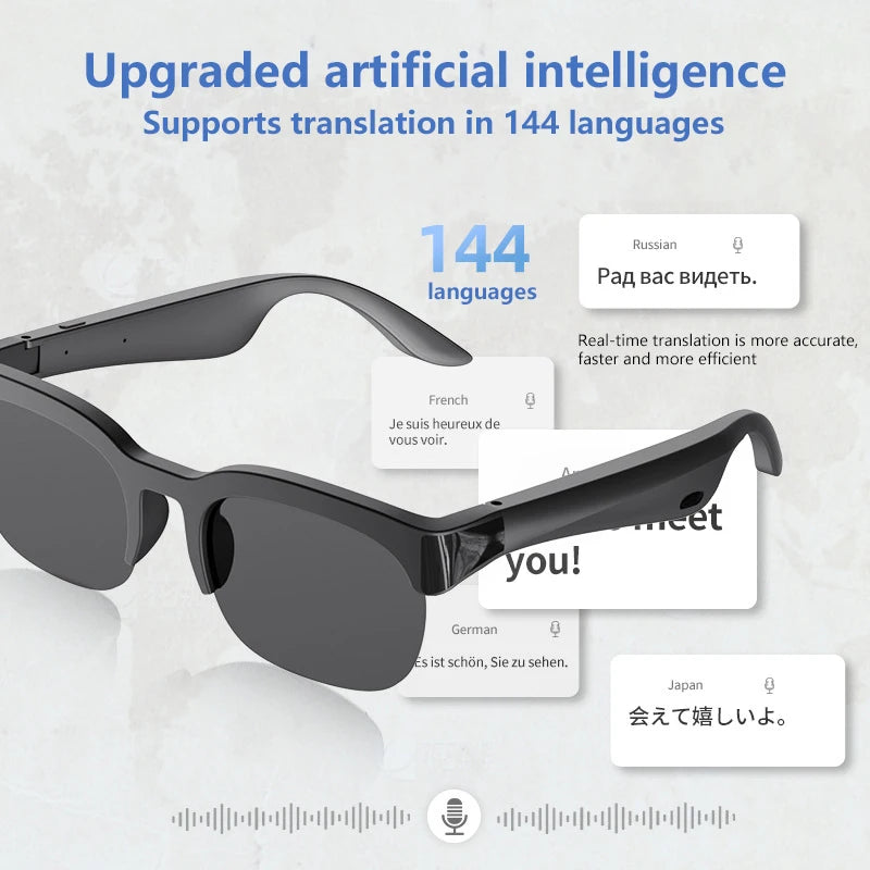 Gafas Inteligentes con IA, Cámara HD de 8MP, Grabación 8K, Traducción en Tiempo Real con IA, Auriculares Bluetooth 6.0, Grabación de Llamadas, Gafas de Sol con Música